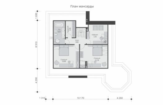 Одноэтажный дом с мансардой, террасой и зимним садом